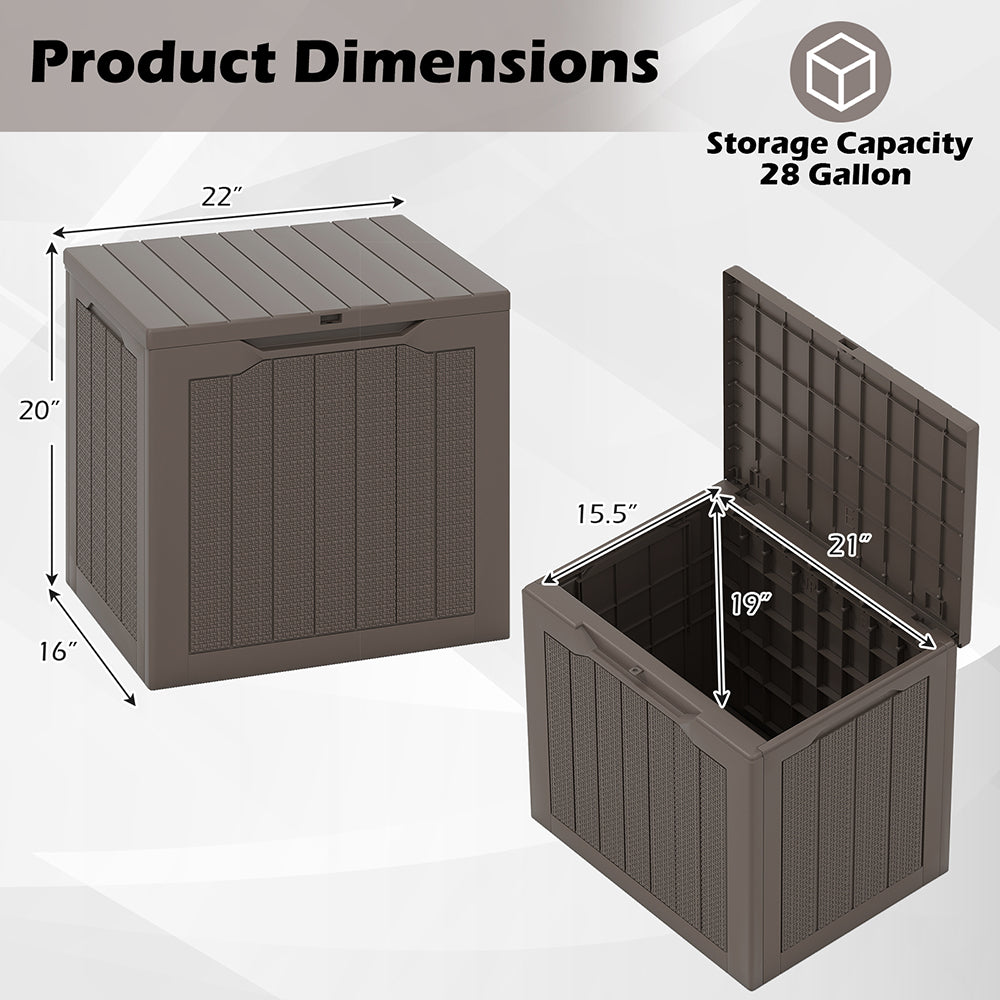 Outdoor Storage Box 25 Gallon Lockable Deck Bin with Wicker Texture