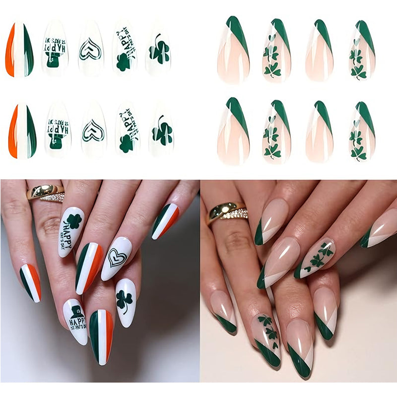 Long Clover Press-On Nails - 24 Piece ABS False Nail Set