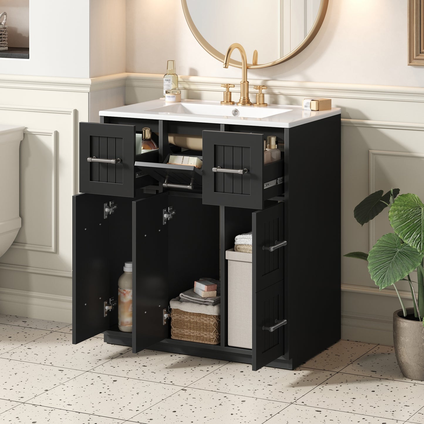 30-Inch Black Bathroom Vanity with Undermount Sink & Drawers