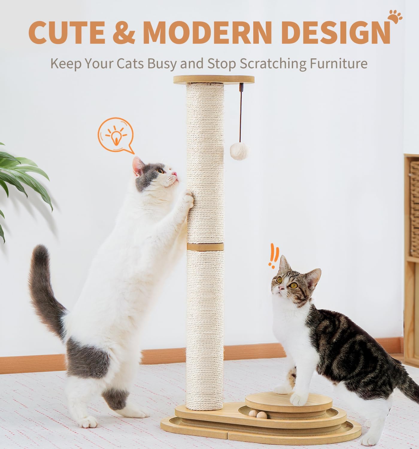 Medium Cat Scratching Post with Interactive Toys and Wooden Ball Lane - Indoor Pet Toy