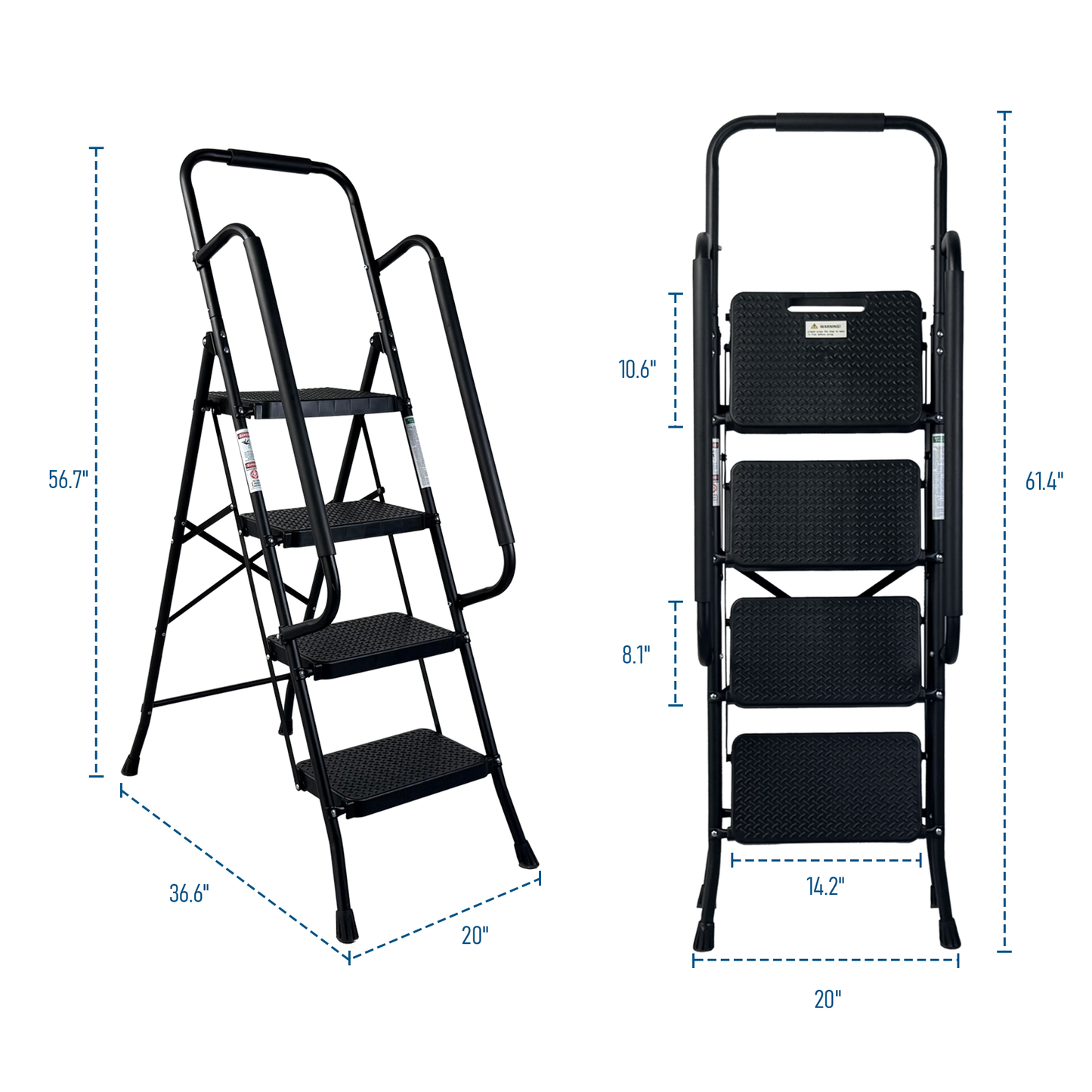 4 Step Folding Ladder Stool with Anti-Slip Pedals - Black