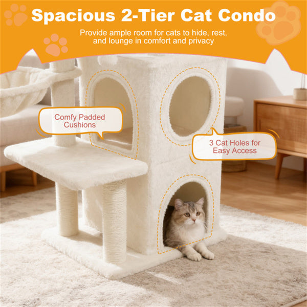 Beige Multi-Level Cat Tree with 2-Tier Condo, Sisal Posts & Wall Mount for Cats