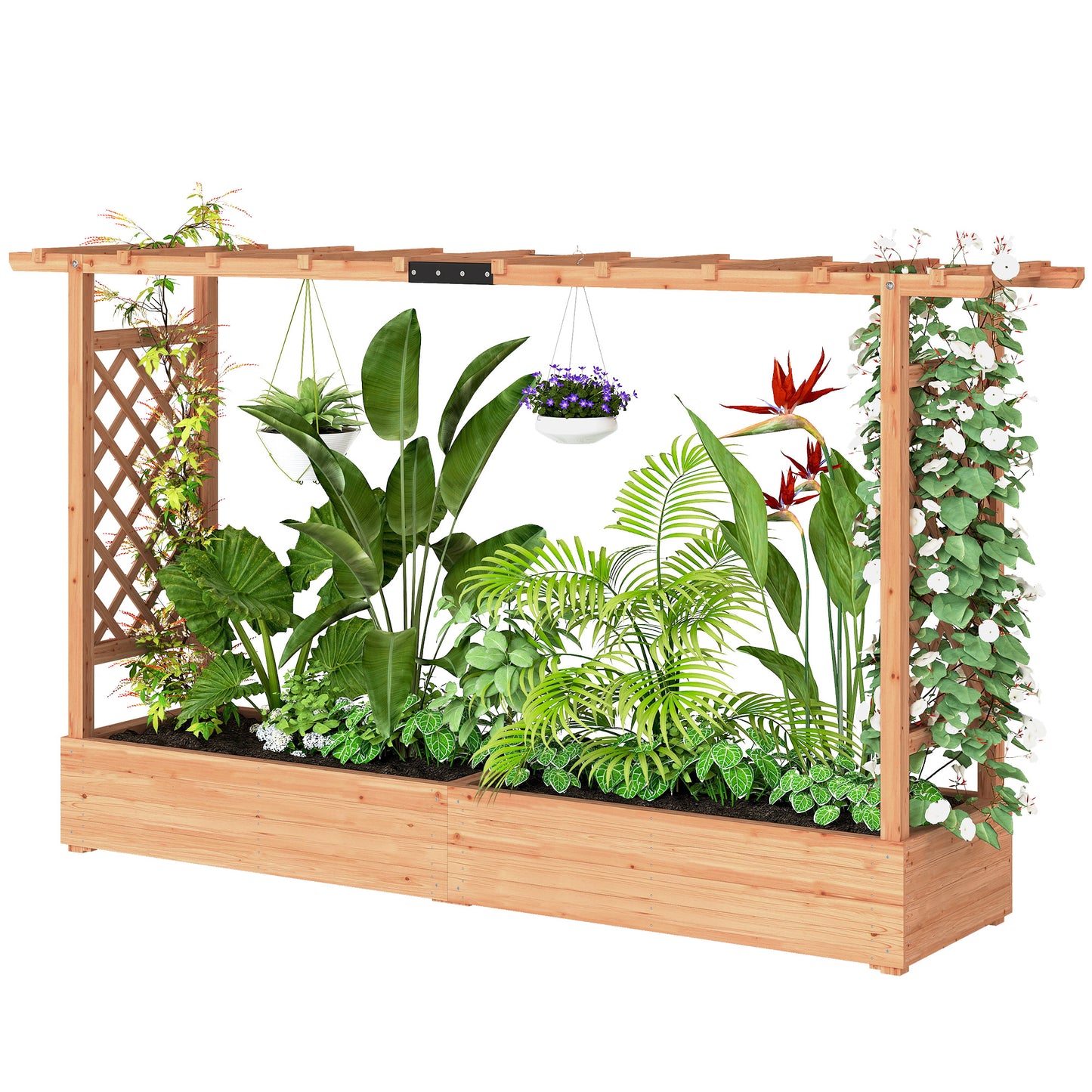 Wooden Planter Box with Trellis and Drainage Holes for Climbing Plants