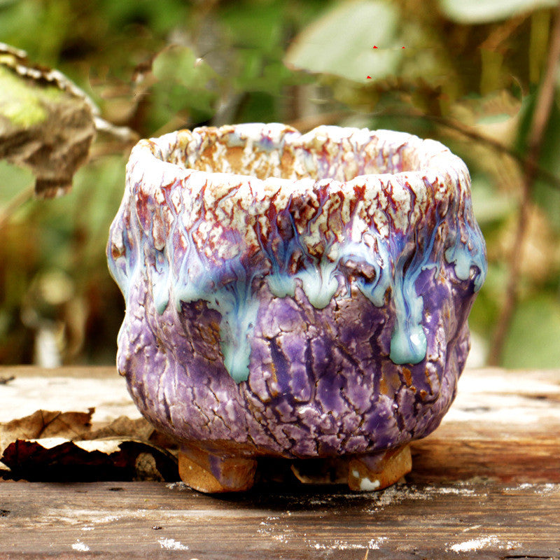 Creative Ceramic Flowerpot with Hand-Controlled Bursting Flow Glaze