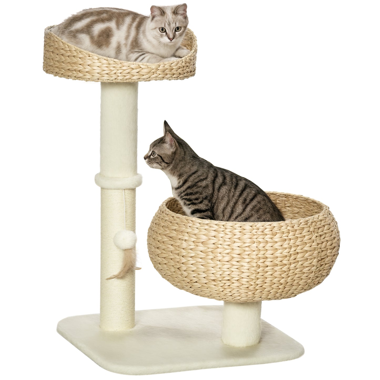 28-Inch Elevated Cat Bed with Sisal Scratching Post and Fun Ball Toy — Modern Cat Tree for Indoor Cats