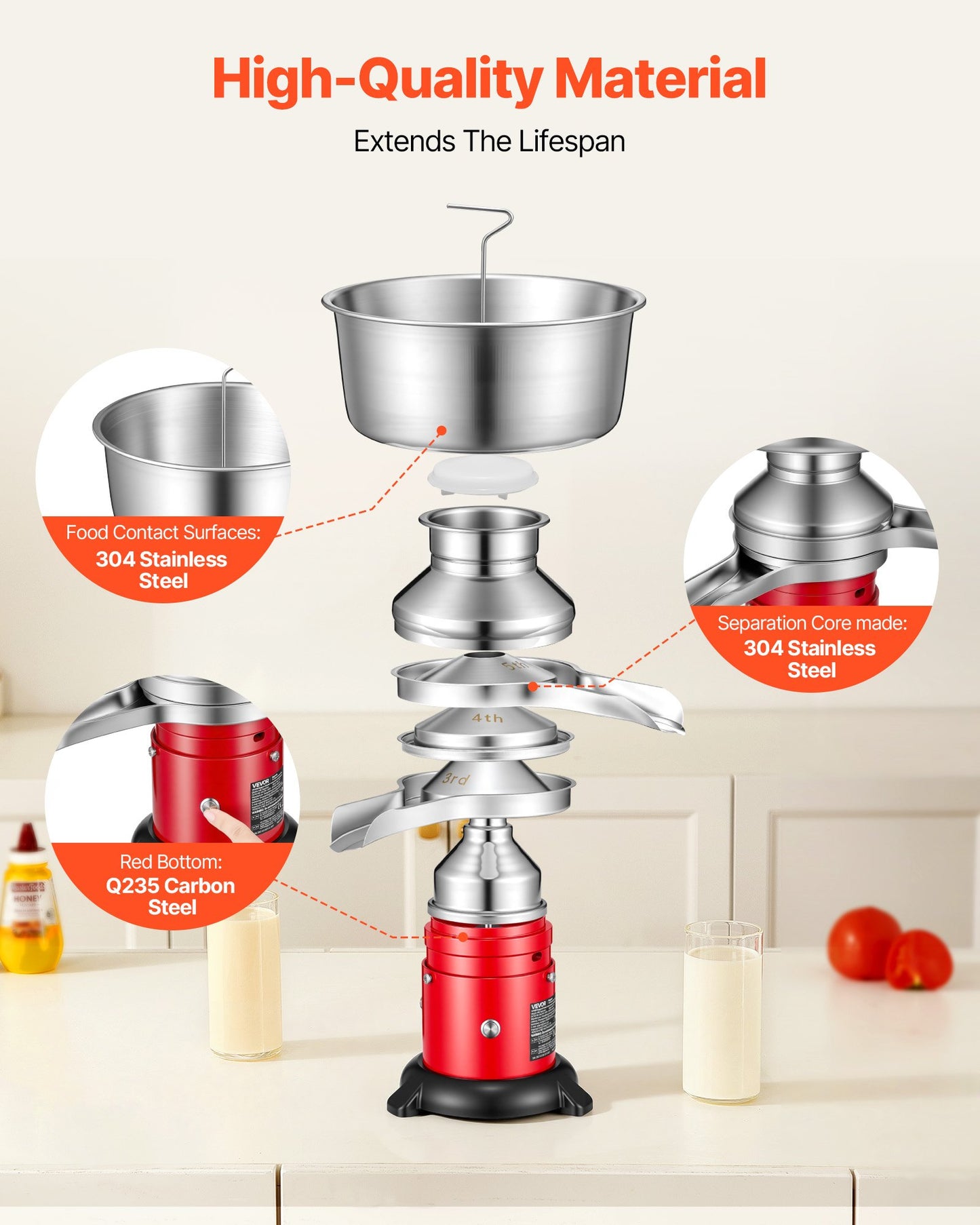 Electric Milk Cream Separator 60L/H Stainless Steel Dairy Skimmer 10500RPM