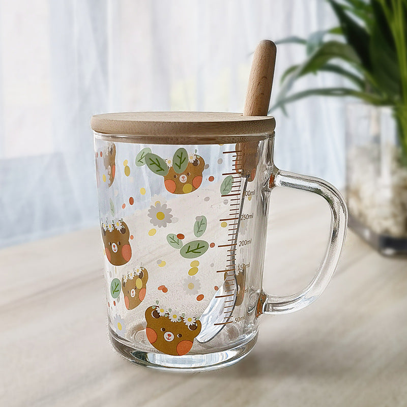 Minimalist Cartoon Glass Water Cup with Straw - Heat-Resistant, 400ML