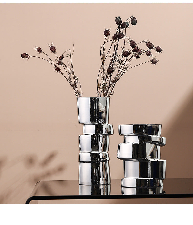 Electroplated Silver Glass Vase - Modern Home Decor for Living Room