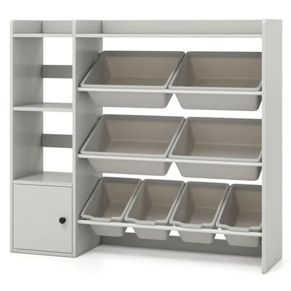 Kids Toy Organizer (Grey) - 44"x12"x39.5", 8 Storage Boxes, Open