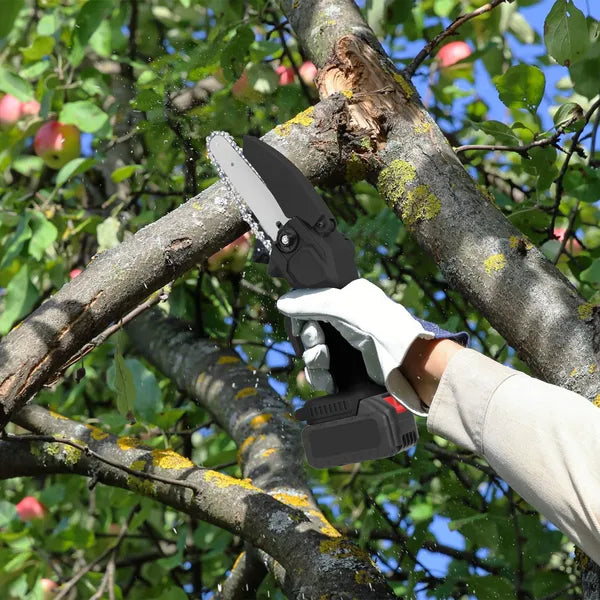 Cordless Mini Chainsaw Portable Handheld Tree Trimmer with 2 Batteries - Lightweight & Safe