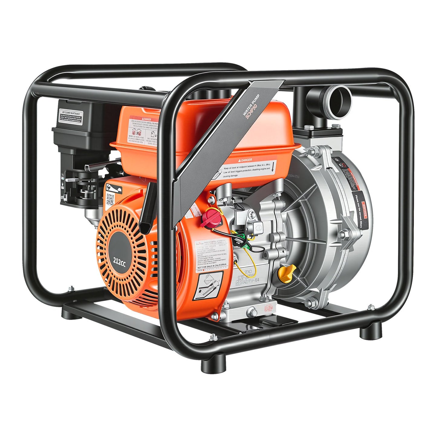 Gas Powered Water Pump 2-Inch 128 GPM 6HP Semi Trash Transfer Pump Portable