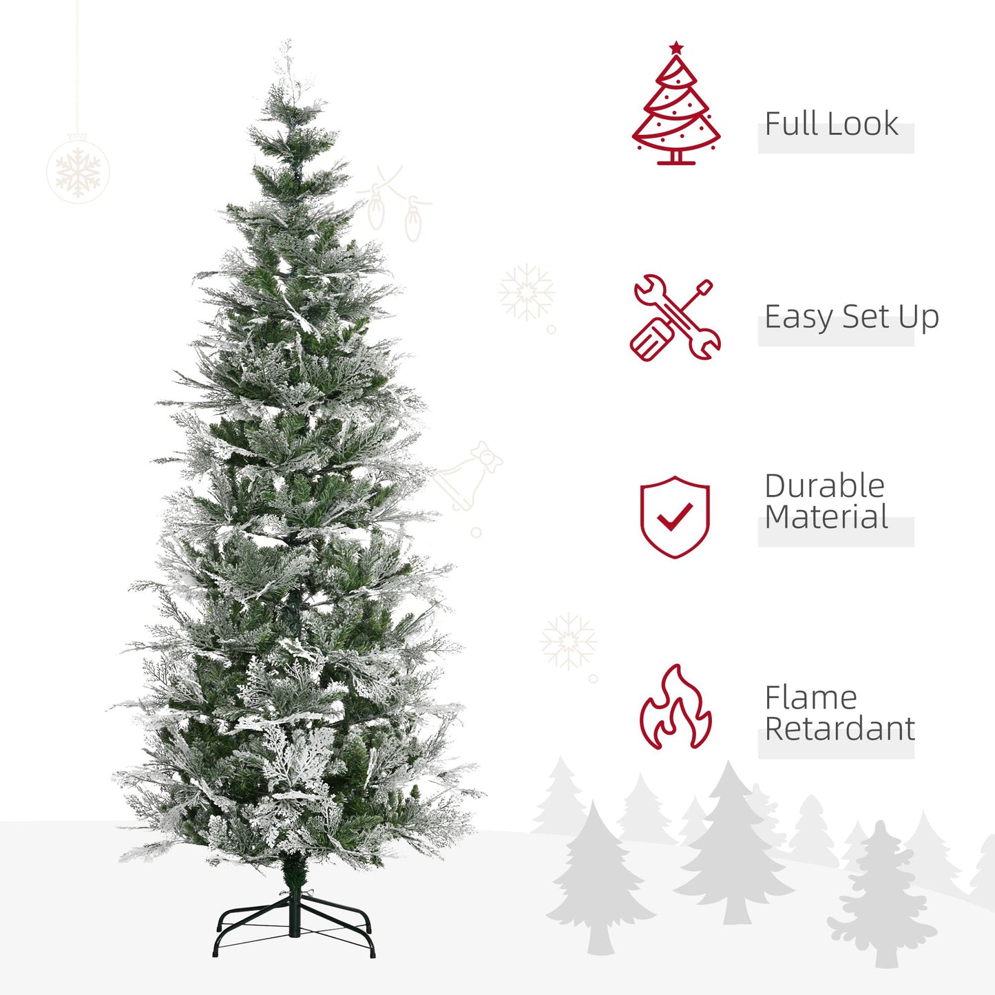 7.5 Feet Snow Flocked Pencil Christmas Tree - Green