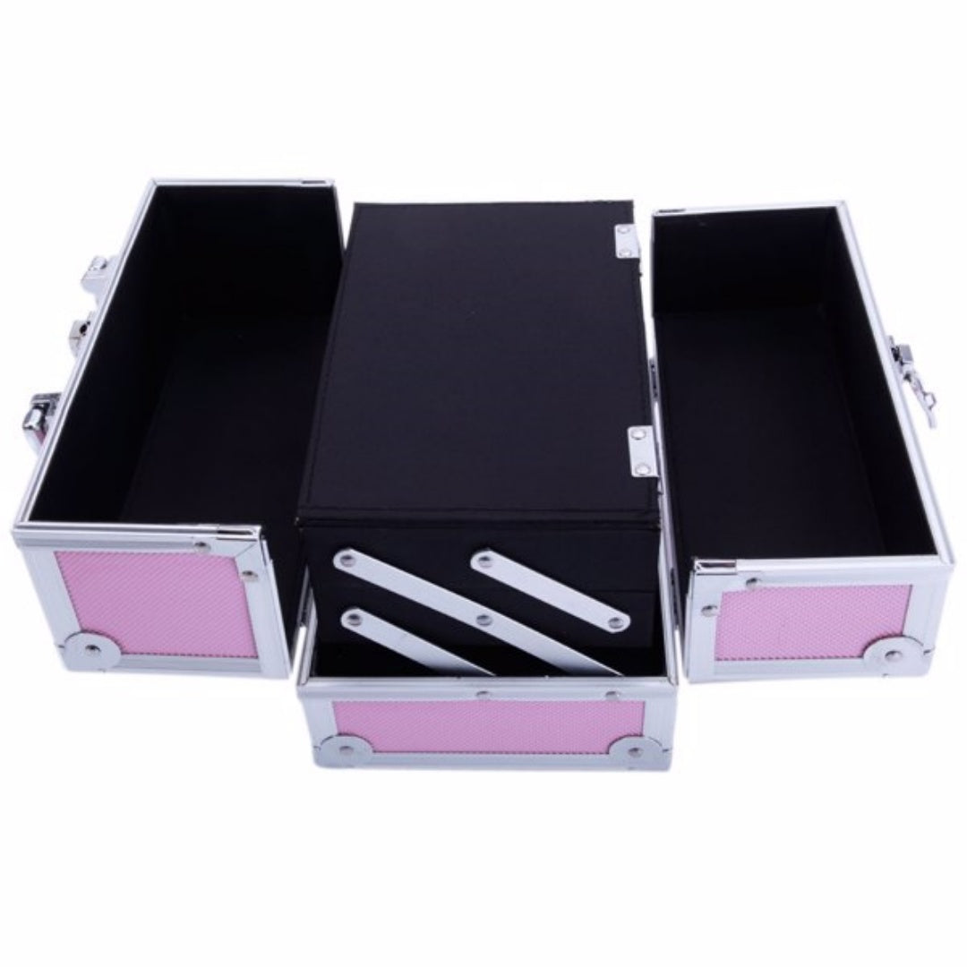 Pink Aluminum Makeup Train Case with Mirror - SM-2176