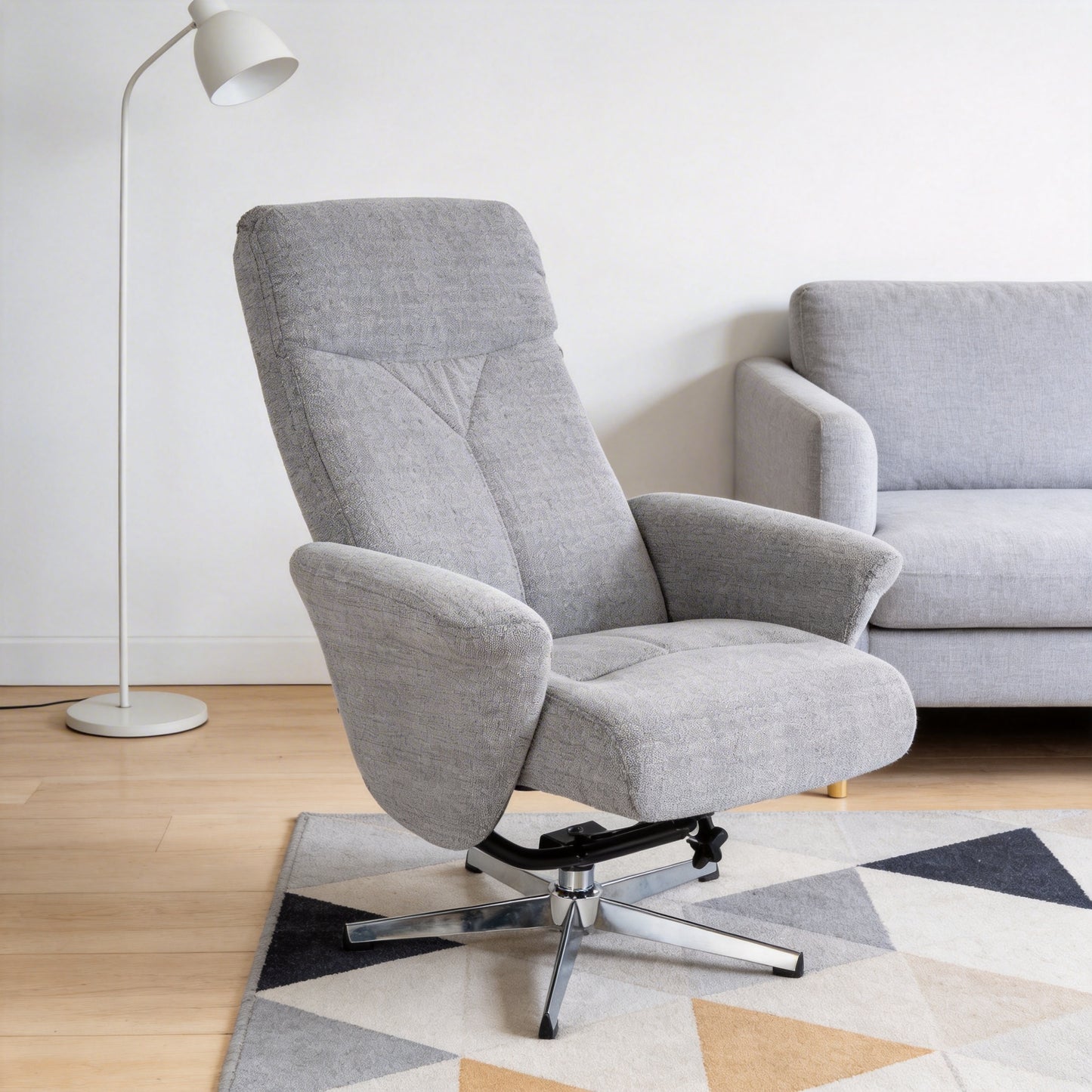 Light Grey Chenille Swivel Recliner Chair with Ottoman - Ergonomic