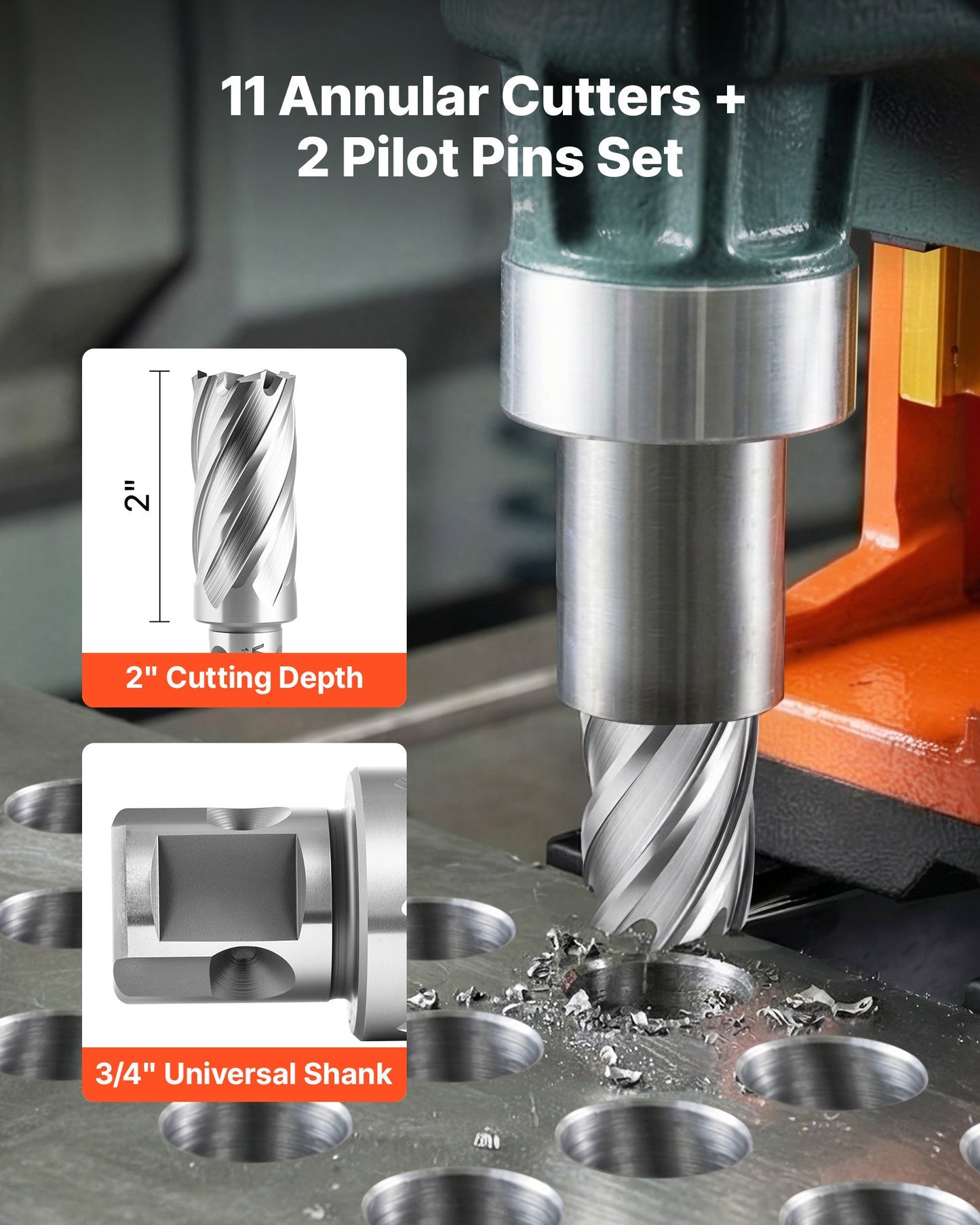Annular Cutter Set 13-Piece High-Speed Steel Drill Bits Kit for Steel, 2-inch Depth