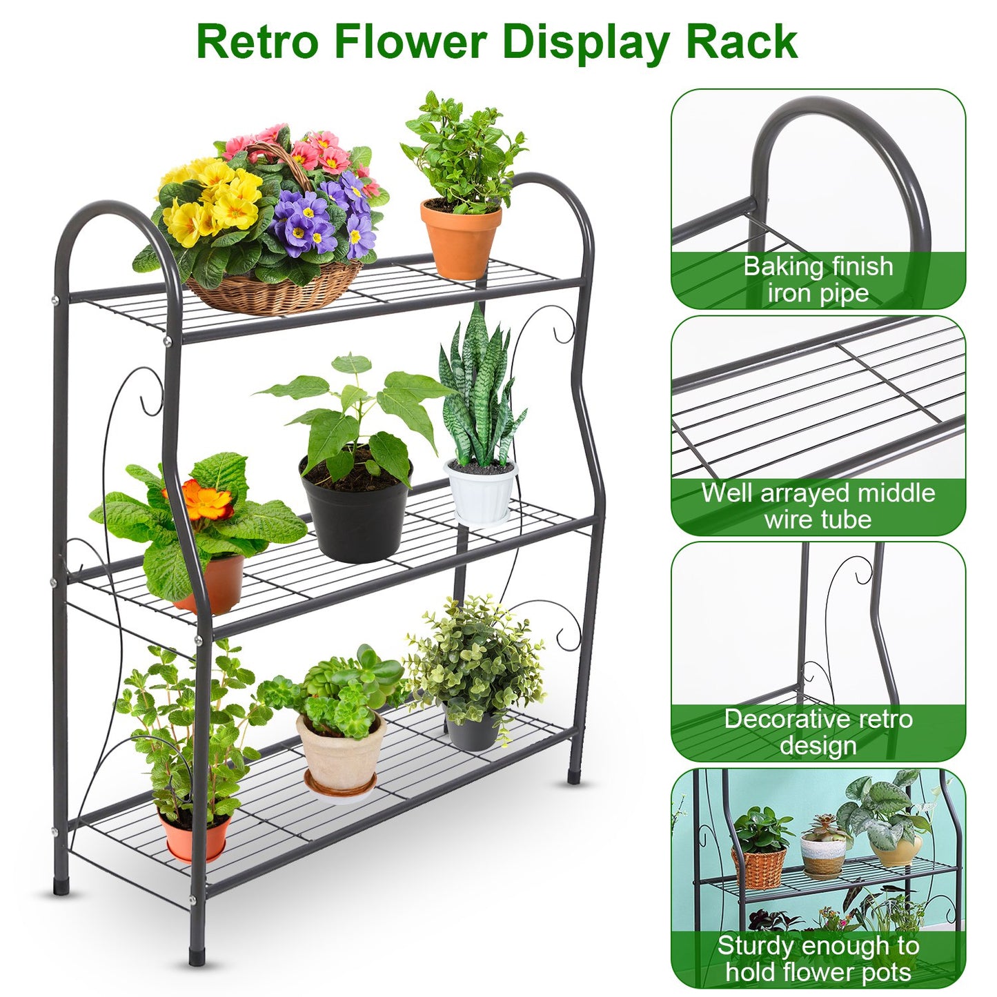 3-Tier Plant Stand Shelf with Detachable Shelves Garden Display Rack