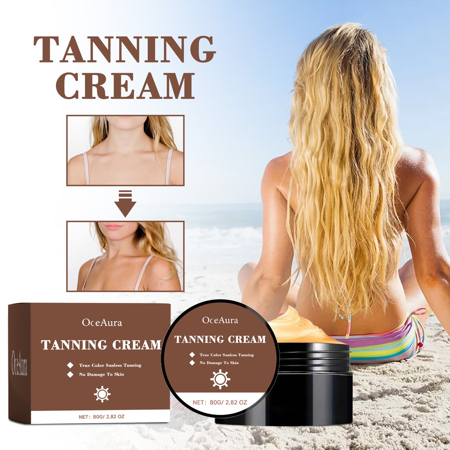 Natural Tanning Accelerator Cream with Coconut Oil & Vitamin C - 80g/96g