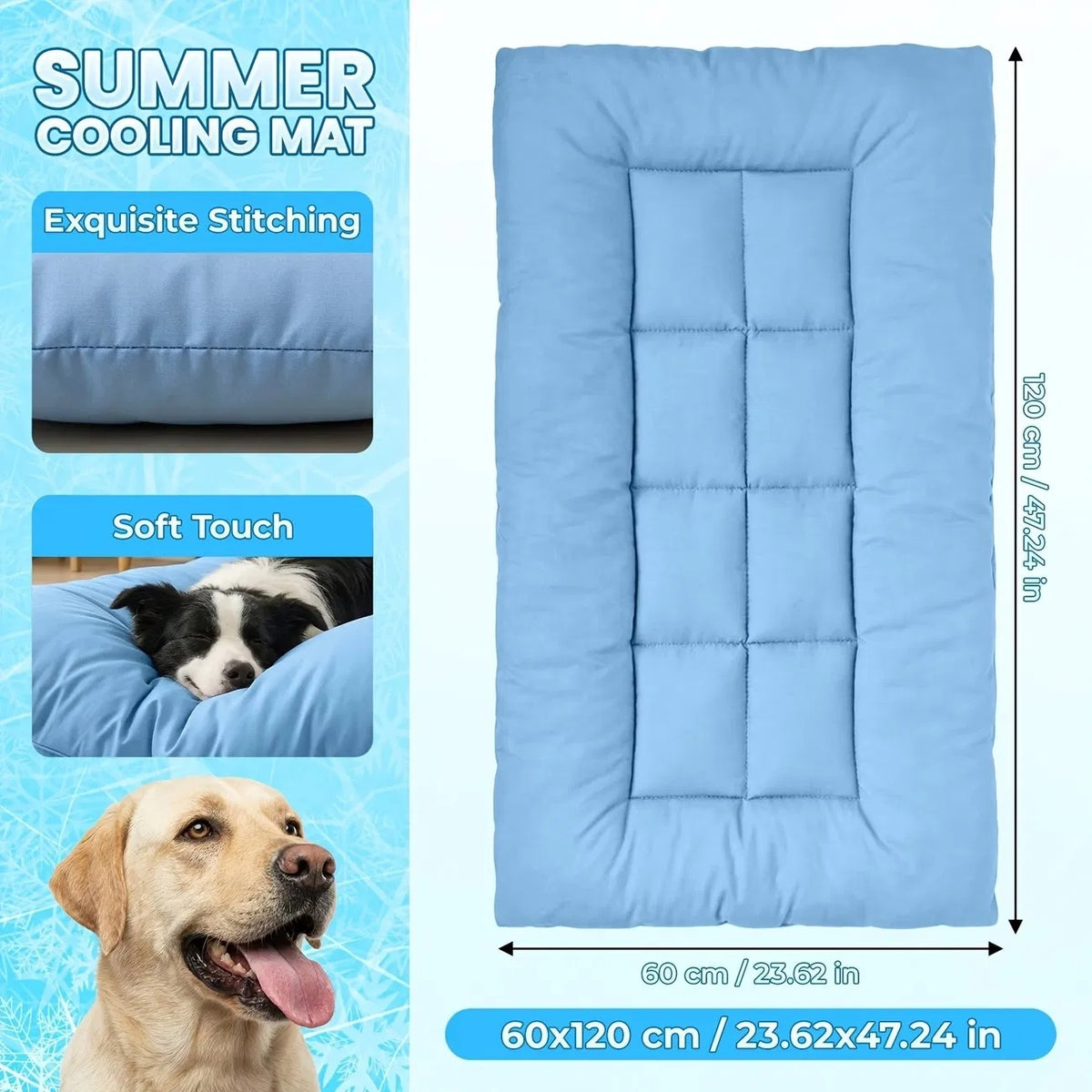 Large Cooling Dog Sofa Bed with Plush Mat, 8 Compartments, Non-Slip Base - Blue