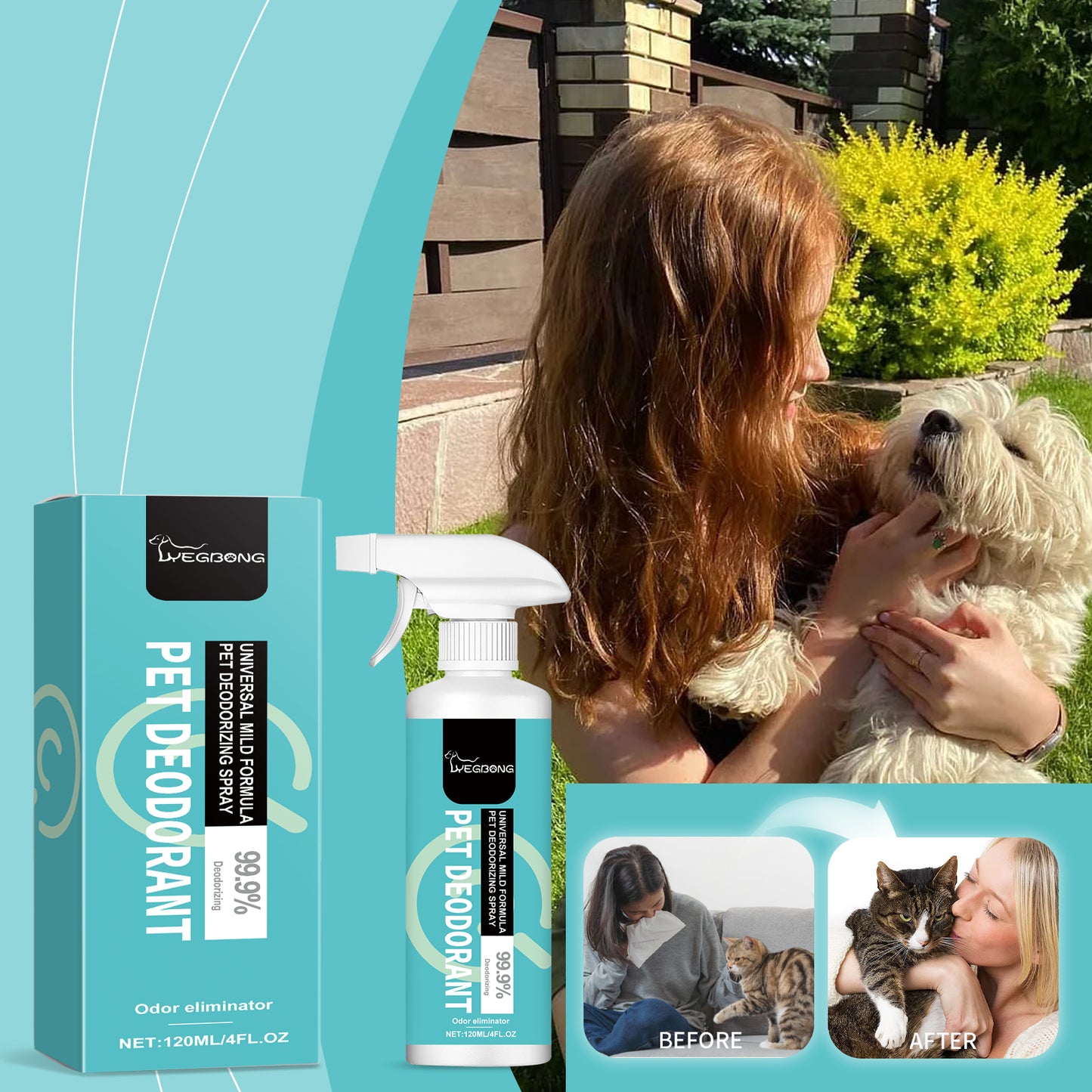 Pet Deodorant Spray - Gentle Odor Eliminator for Dogs & Cats, 120ML