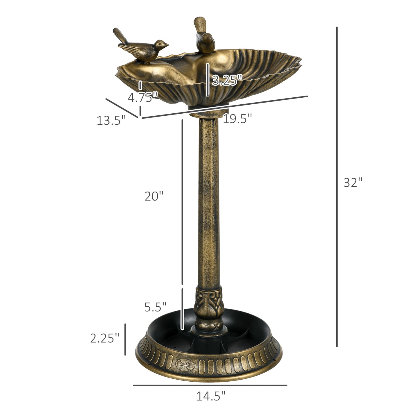 32-Inch Bronze Bird Bath with Bird Statues and Planter Pedestal - Outdoor Decor