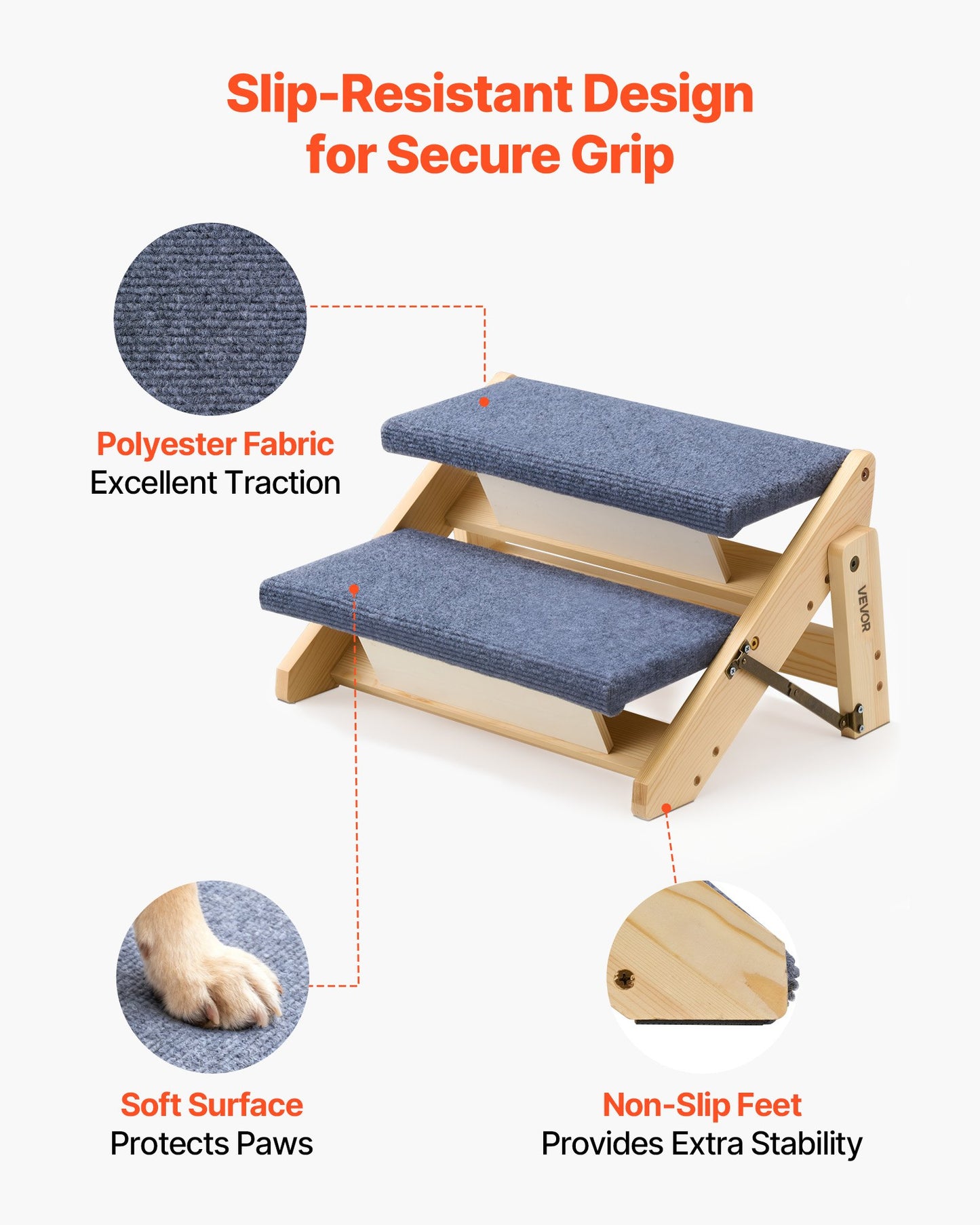 Wood Dog Steps for Bed Sofa Car - 2-Step Pet Ladder, 110lb Capacity, Foldable & Stable