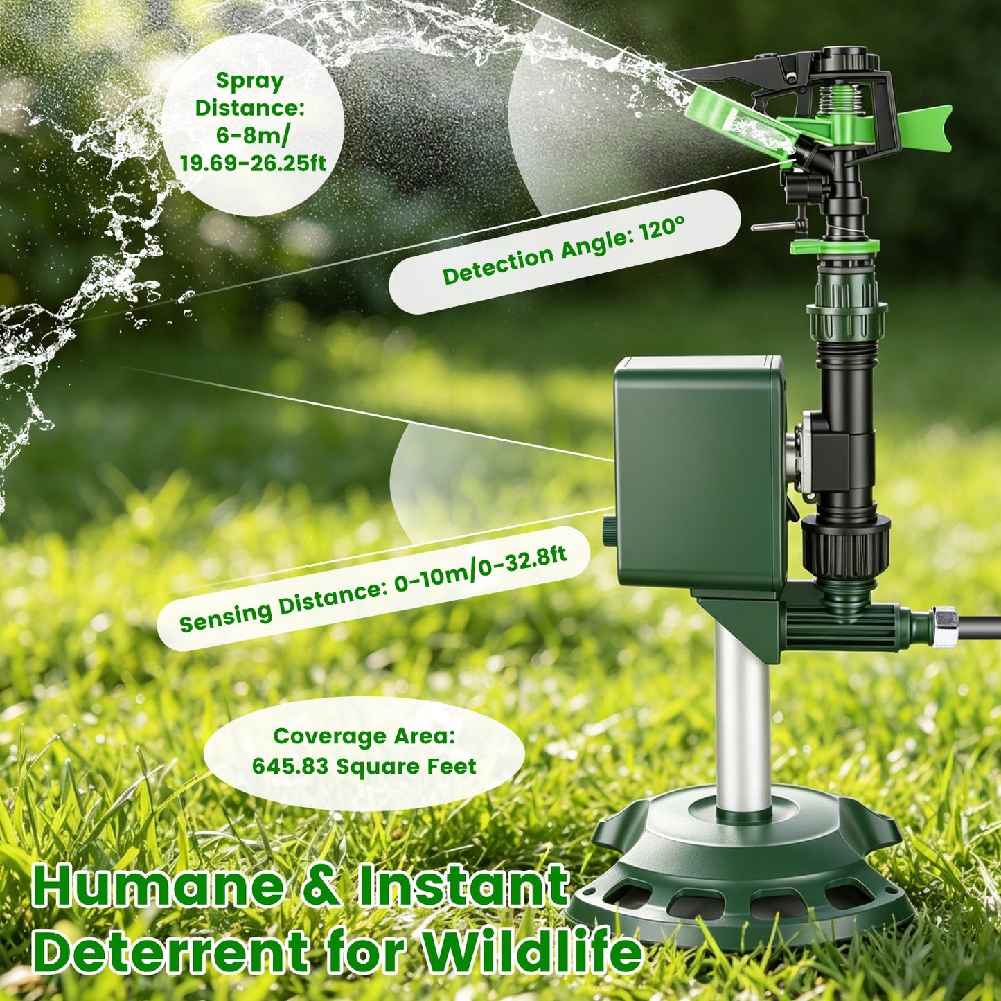 Solar-Powered Animal Deterrent Sprinkler with Flashing Light for Garden Outdoor Yard