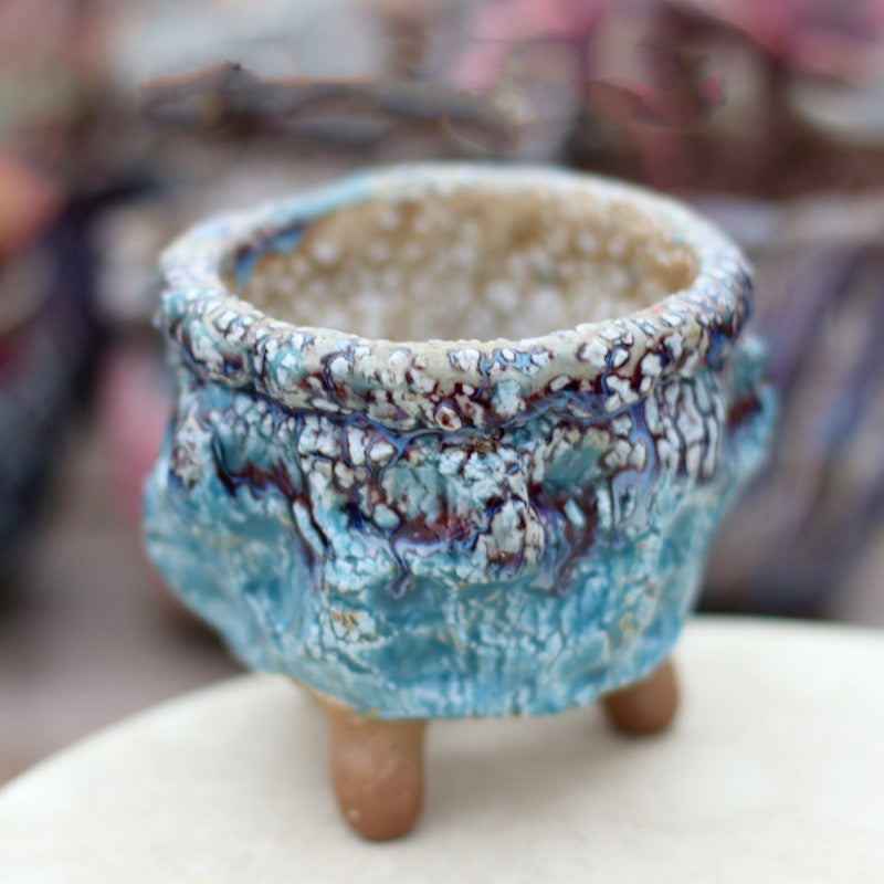 Creative Ceramic Flowerpot with Hand-Controlled Bursting Flow Glaze