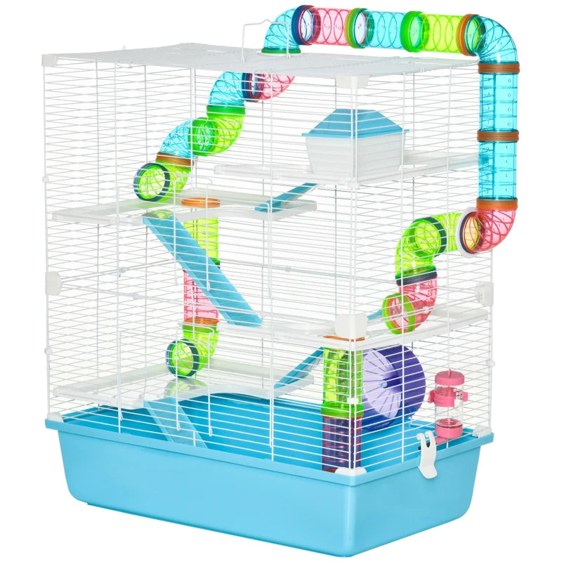 Large 5-Tier Hamster Cage with Tunnels & Tubes, Exercise Wheel, Water Bottle