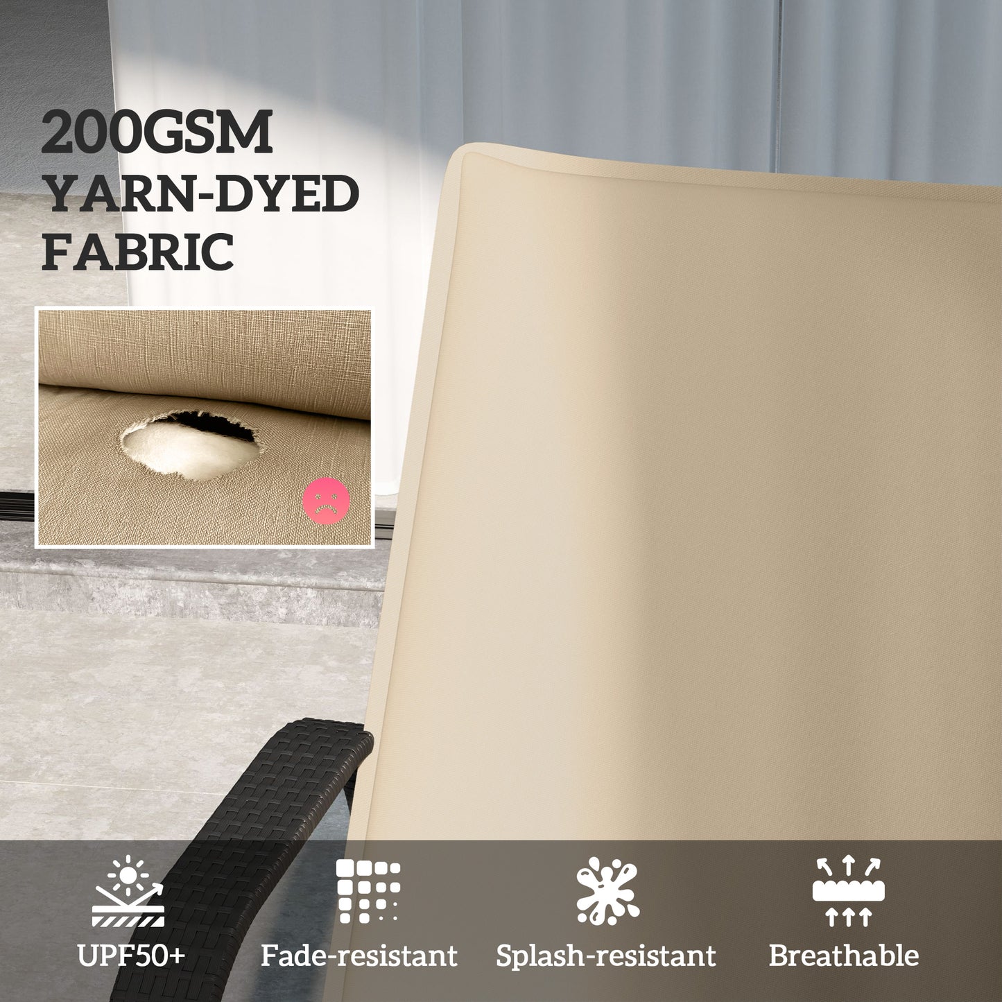 Outdoor Chaise Lounge Cushion Set of 2 - Foldable, UPF50+ Beige