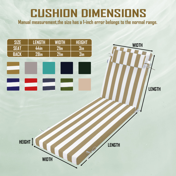 Waterproof Outdoor Chaise Lounge Cushion - 72x21x3 Inch