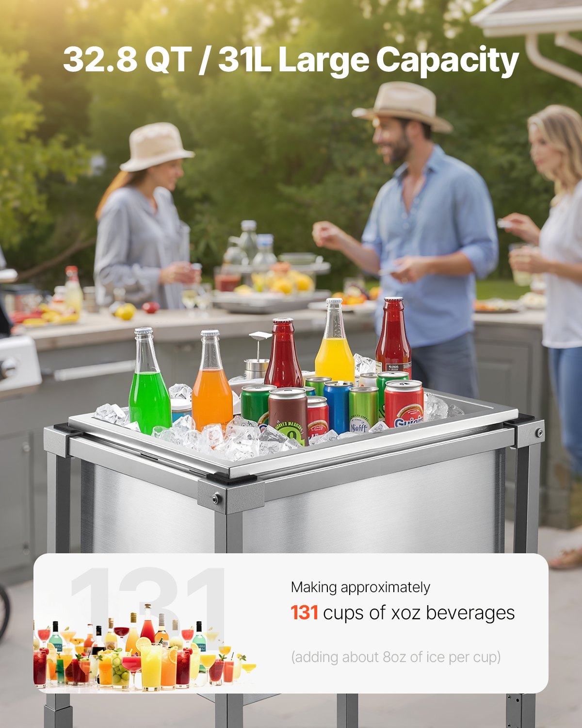 32.8 Qt Rolling Ice Chest Cooler Cart - Outdoor Beverage Bin