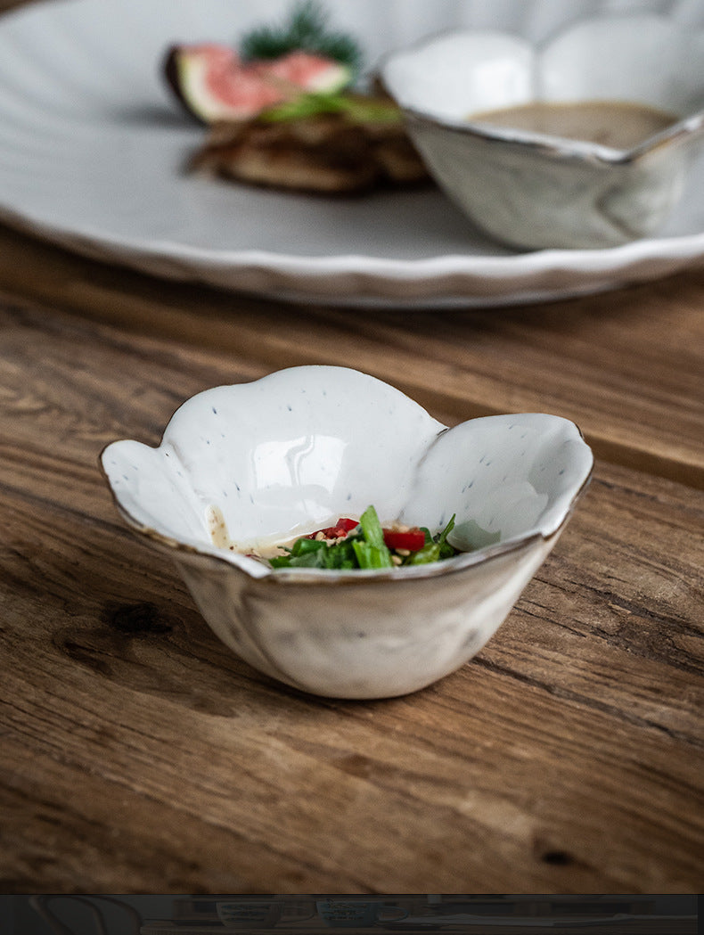 Ceramic Petals Seasoning Dish - White Porcelain Tableware for Kitchen