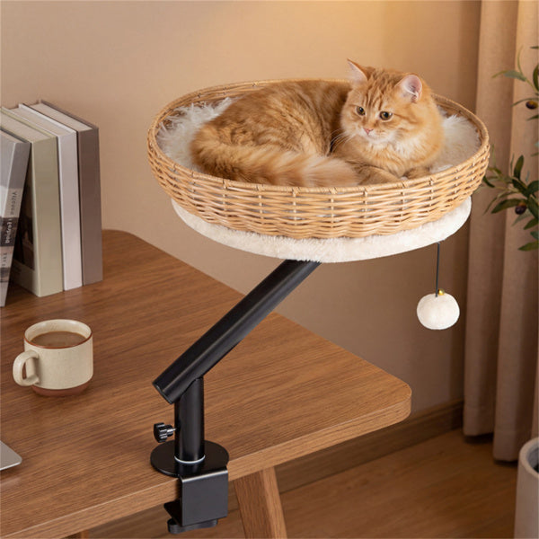Rotatable Desktop Cat Bed Perch with Jingle Ball - Black & White
