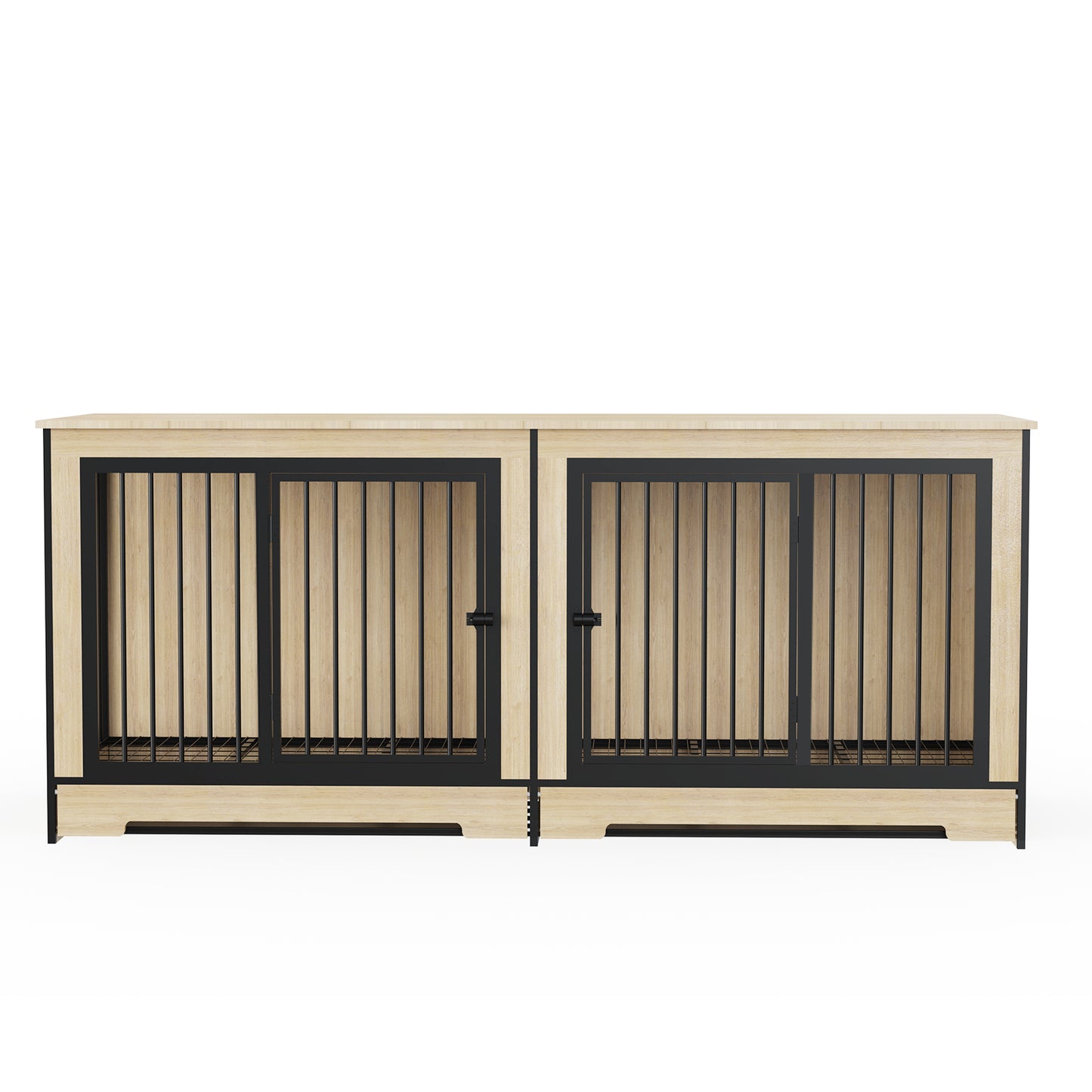 XL Large Double Dog Crate Furniture with Tray - Black & Natural