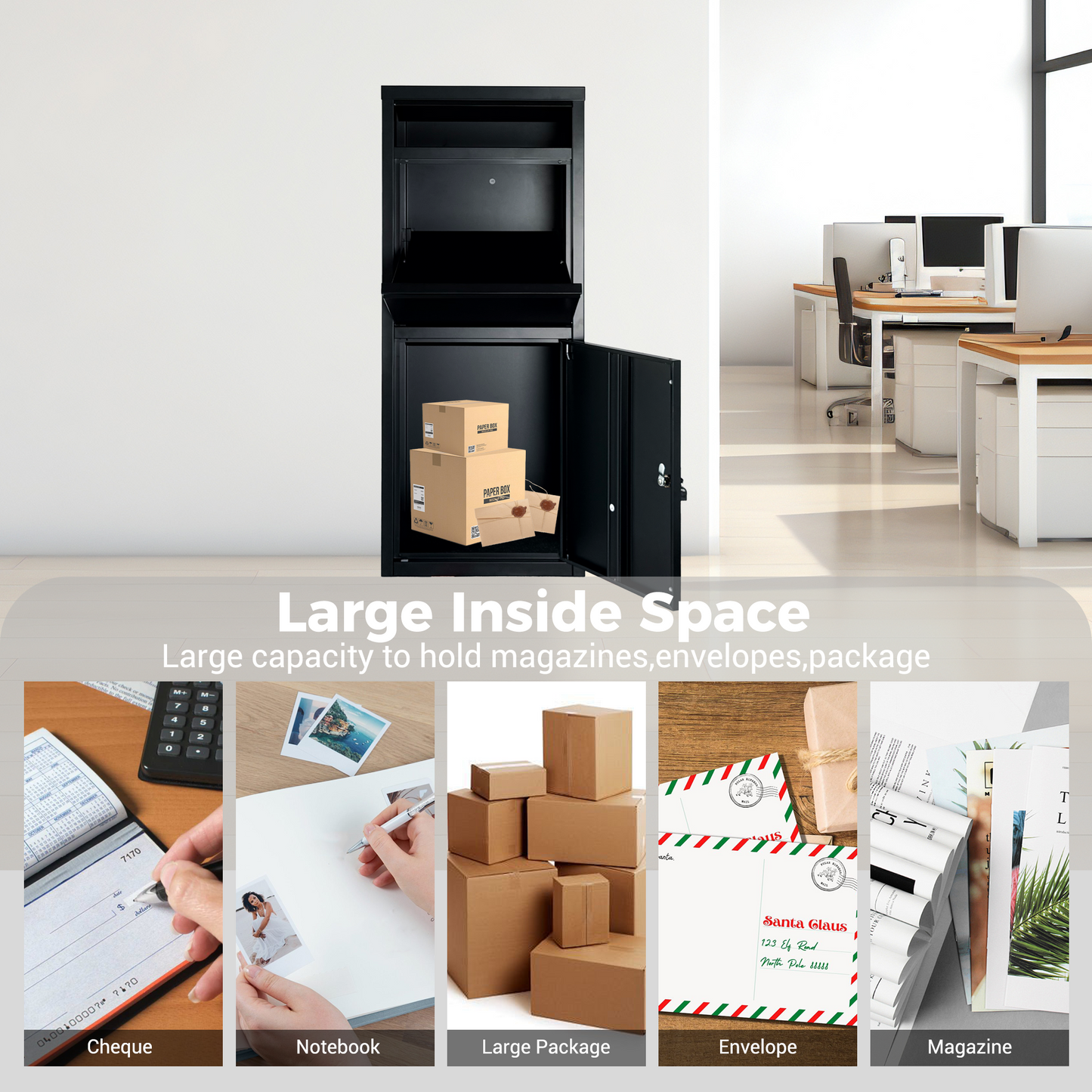 Large Steel Package Delivery Box with Lockable Mail Compartment - Black