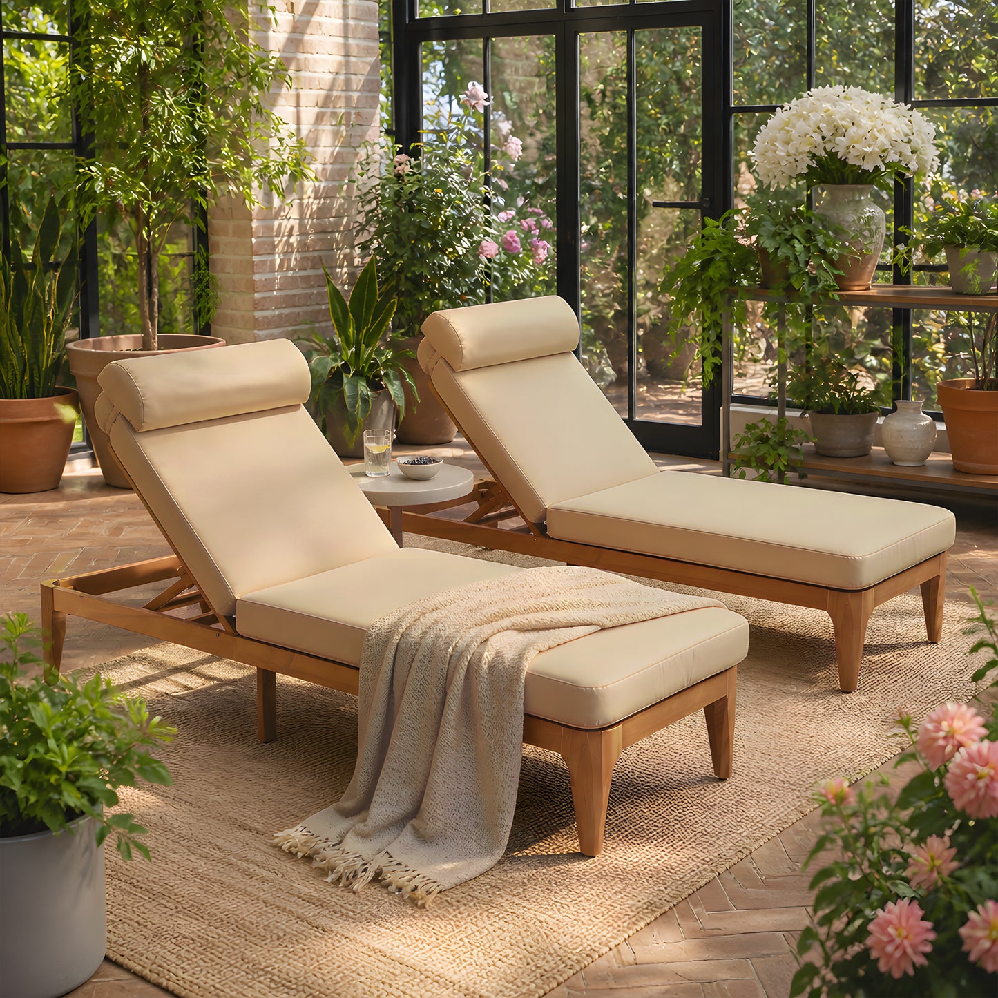 Acacia Wood Chaise Lounge Set - Adjustable Outdoor Recliner - Brown