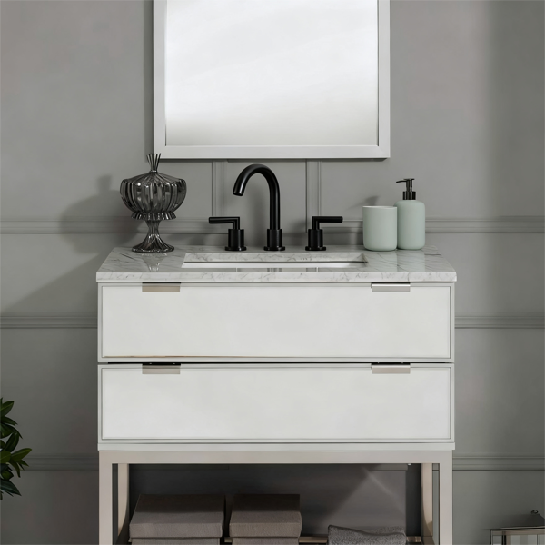 Matte Black Bathroom Sink Faucet - Widespread 2 Handle 360° Swivel Spout