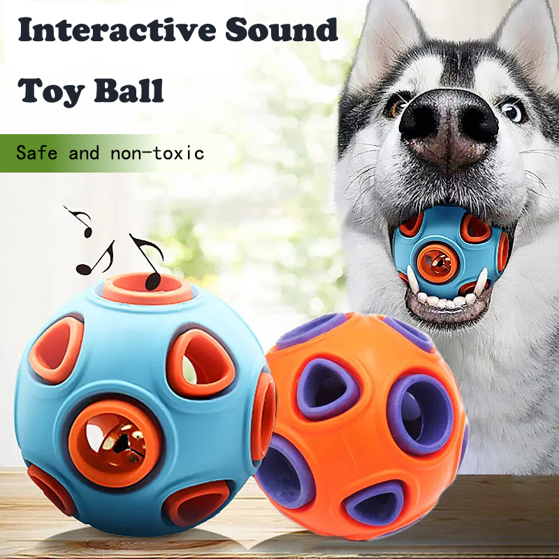 Dog Rubber Ball with Bell Sound 2-Pack - Interactive Pet Chew Toys for Small Dogs