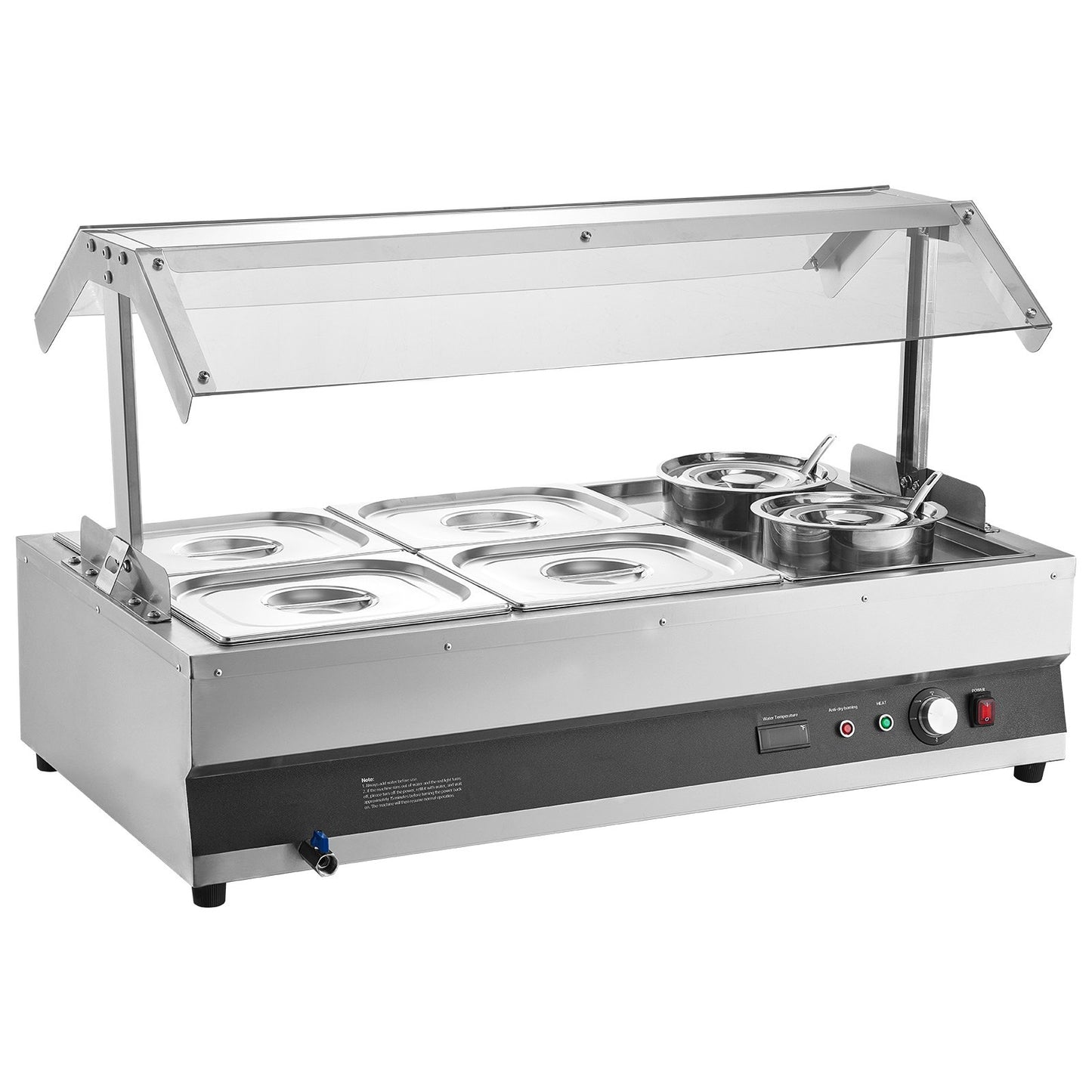 Commercial Soup Warmer Station with Cover - 2 Pots & 4 Pans, Silver