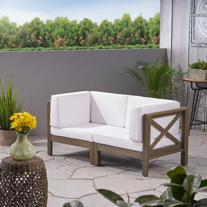 Acacia Wood X-Back Loveseat - White Outdoor Seating