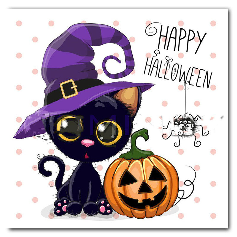 Halloween Cat Diamond Painting Kit - Embroidery Cross Stitch Art for Home Decor
