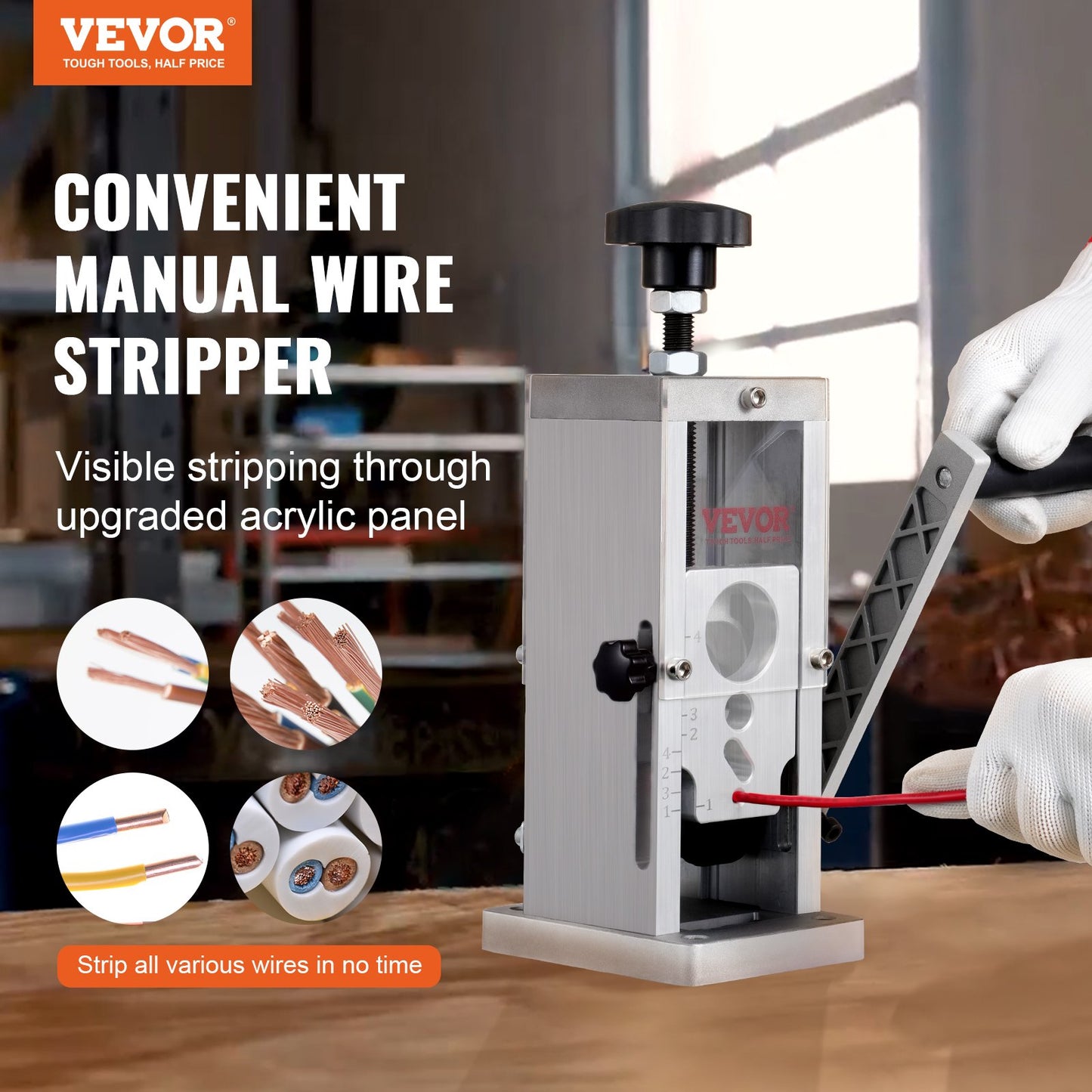 Manual Wire Stripping Machine - Copper Stripper with Hand Crank, Portable Aluminum Frame