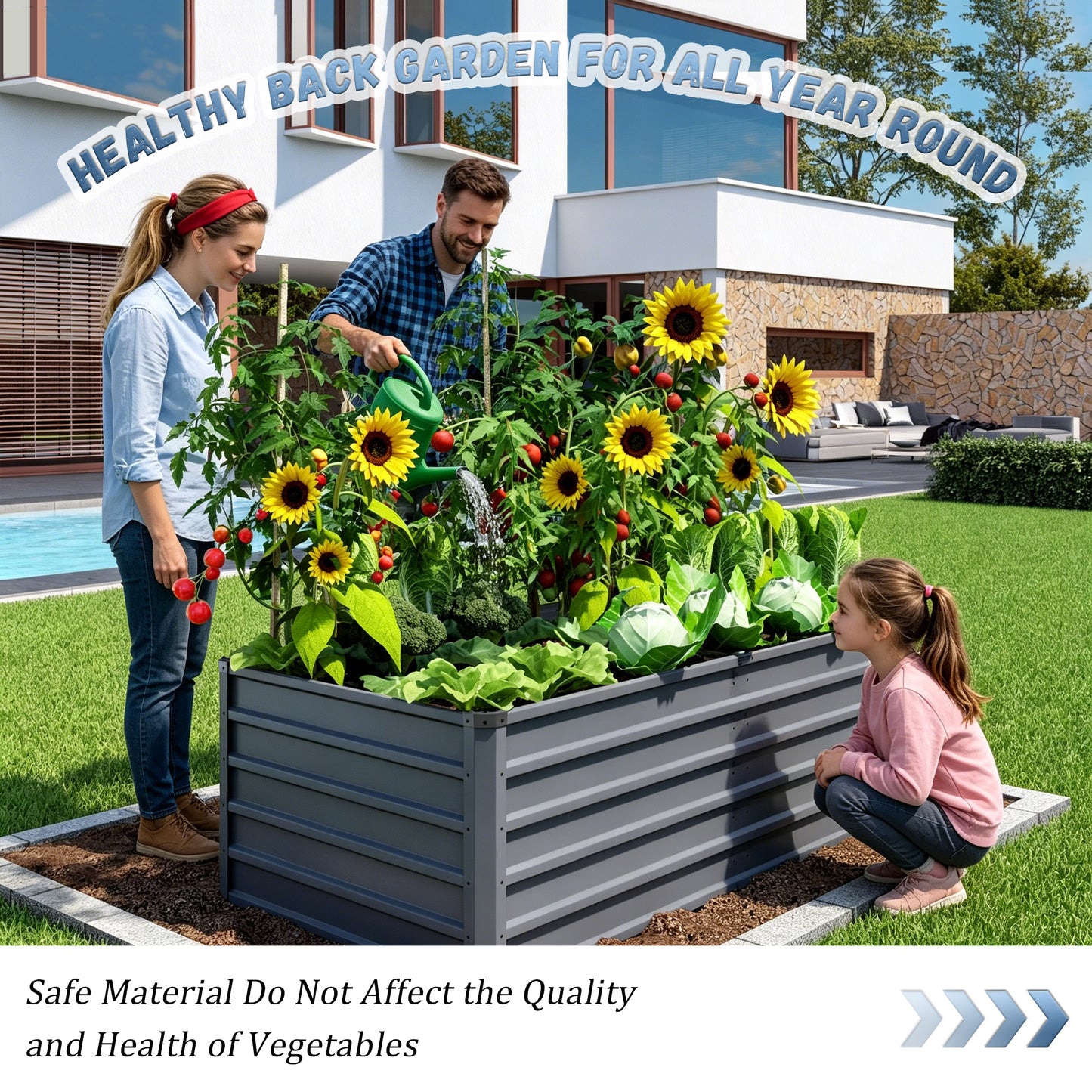 6x3x2ft 2pcs Large Raised Garden Bed Kit, Grey Rectangular Galvanized