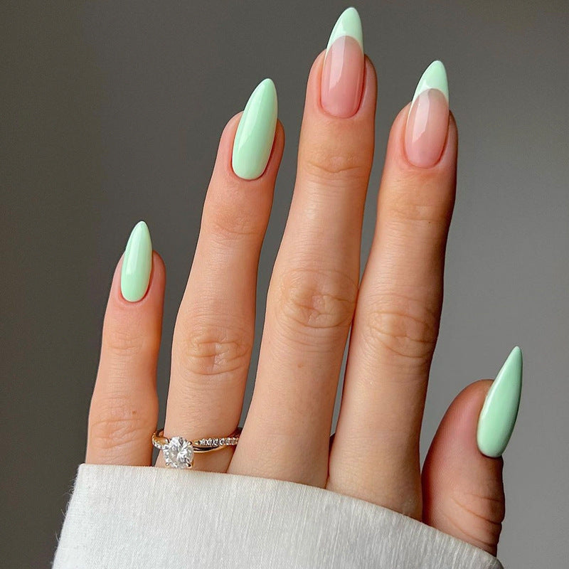 Green Short Fake Nail Set with Armor Design - 24 Pieces, Nail Art Kit