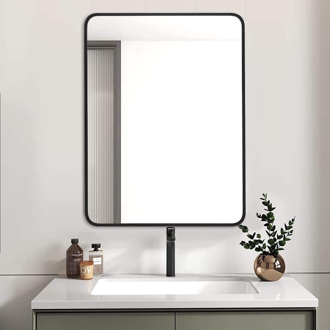 24x32 Inch Black Metal Framed Rectangular Wall Mirror