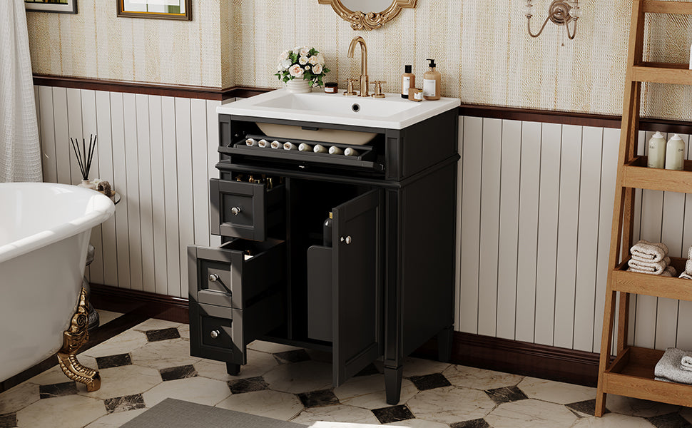 24-Inch Modern Bathroom Vanity with Sink and Storage - Black
