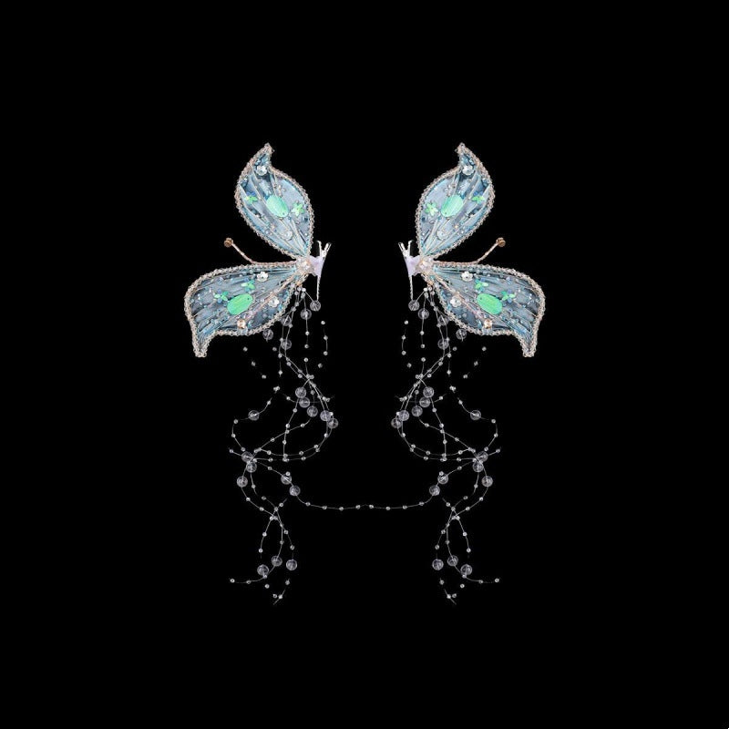 Bridal Crystal Butterfly Headpiece with Tassel