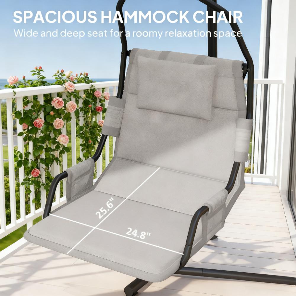 Hanging Swing Chair with Stand and Cushion - Black & Grey