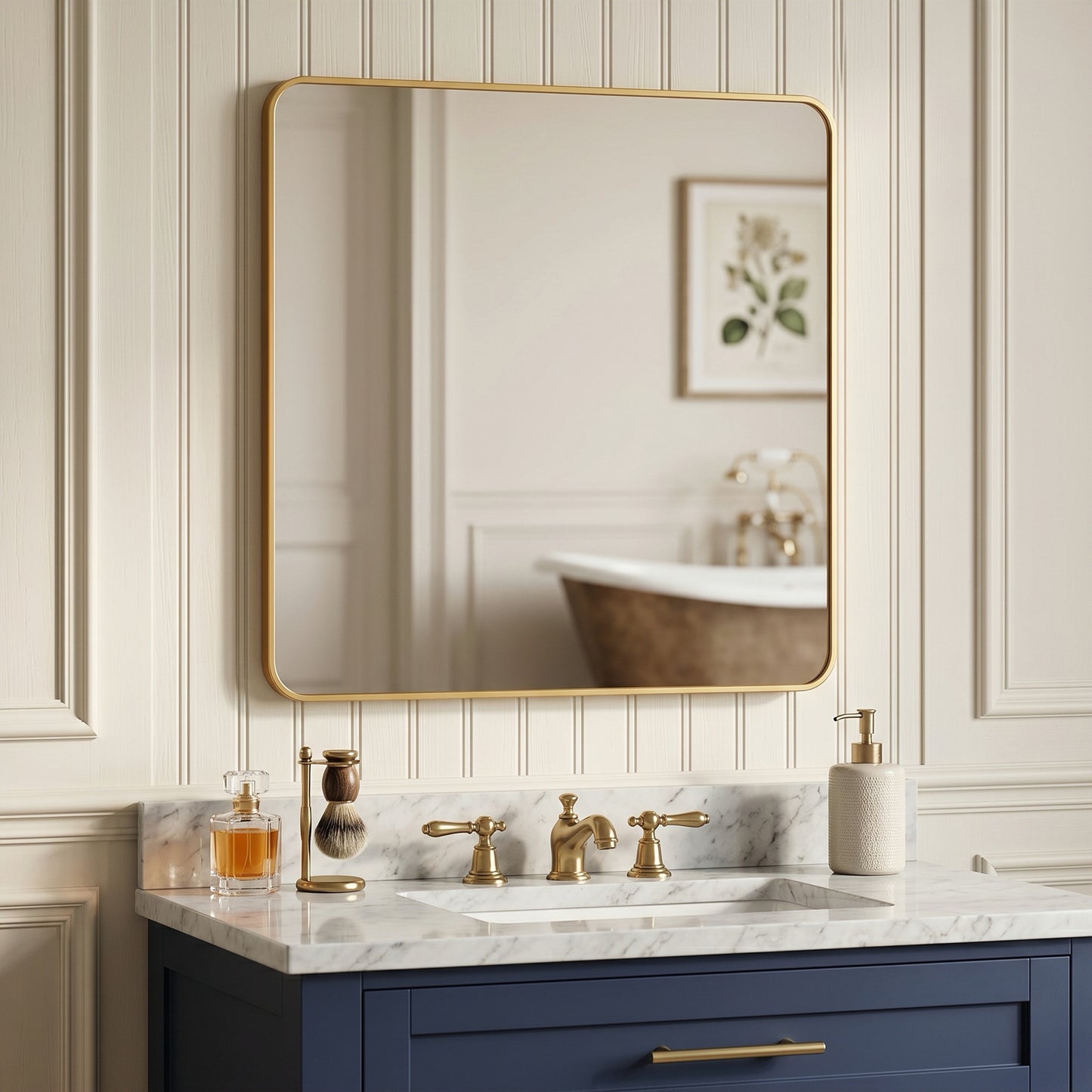 36" x 36" Gold Metal Framed Square Bathroom Mirror