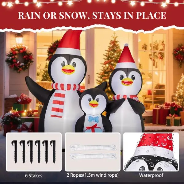 6FT Inflatable Christmas Penguin Family Decoration with LED Lights
